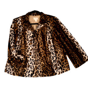 Chicos Faux Fur Jacket Coat Womens 0 Small Fuzzy Big Cat Pockets Boho Soft Girl